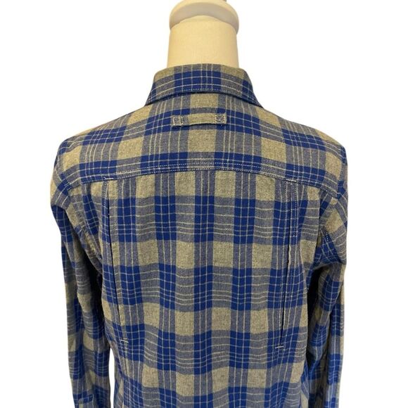 Duluth Trading Co Free Swingin Plaid Flannel Shirt Blue Gray Womens Small - Picture 6 of 8